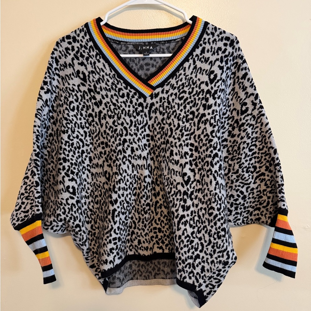 Gray Leopard V-Neck Sweater